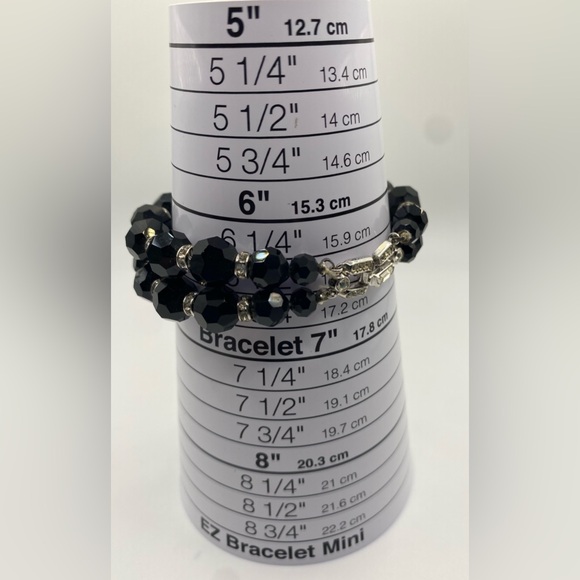 Crown Trifari Black Faceted Glass Clear Rhinestone Rondelle Bracelet - Picture 3 of 5